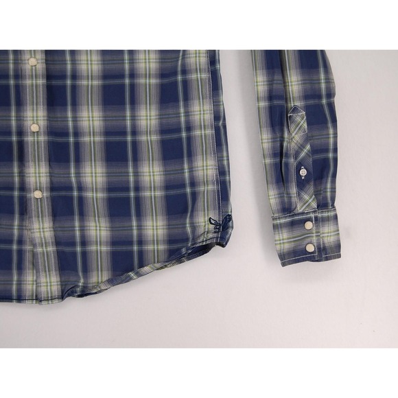 American Eagle Outfitters Shirt Mens Medium Blue Plaid Western Snap Vintage Fit - Picture 4 of 10
